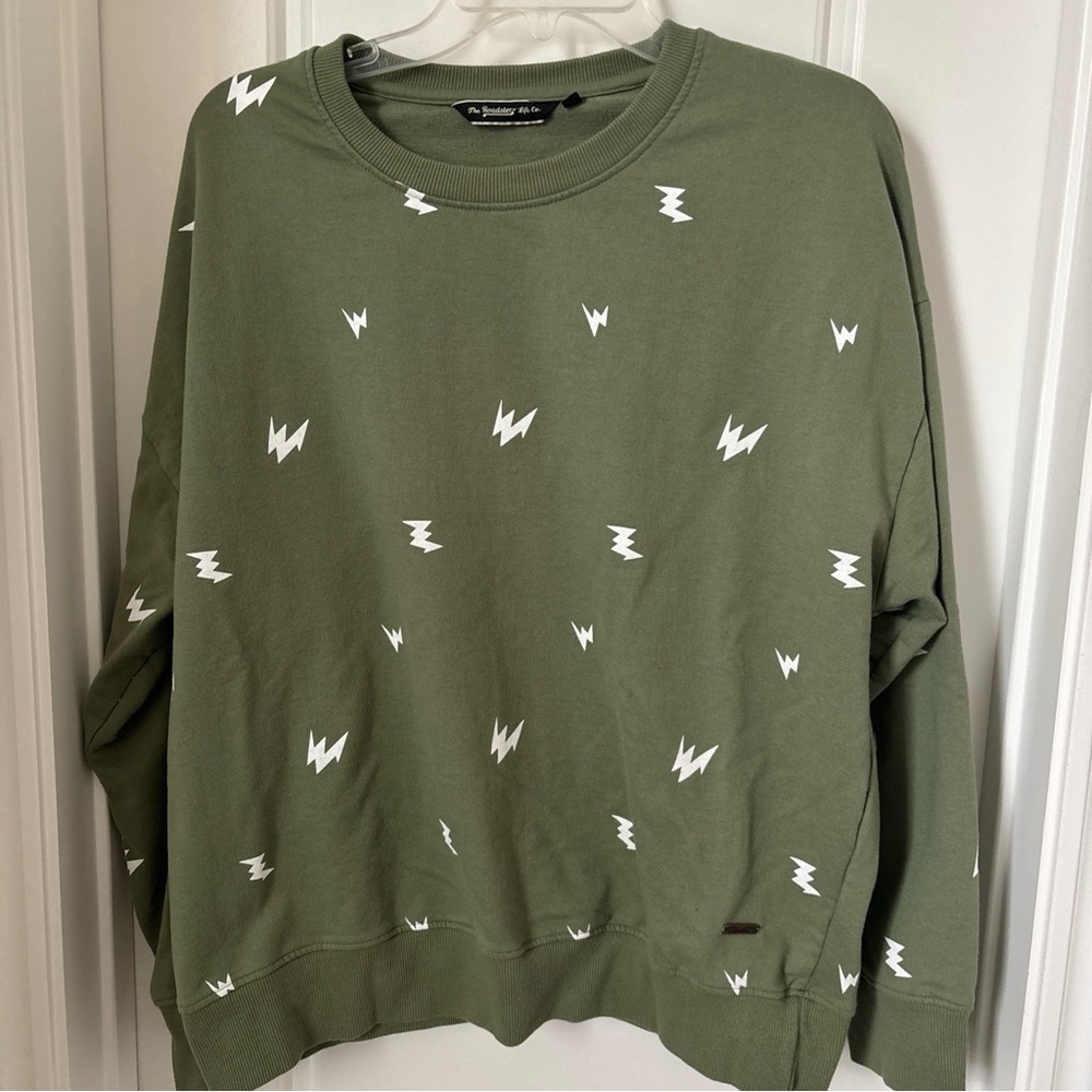 Olive Green Sweatshirt with White Accents